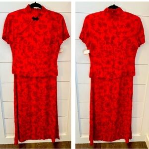 NWT Y2K VINTAGE DRESSBARN 4 Red oriental Inspired woman midi rayon dress